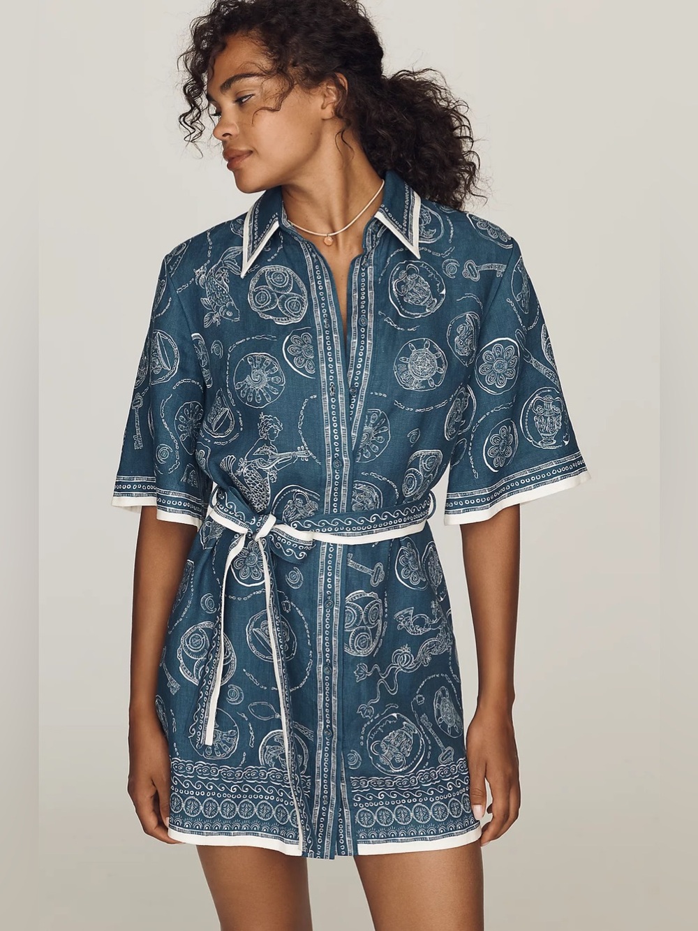 ALÉMAIS Lucky 100% Linen Belted Mini Dress